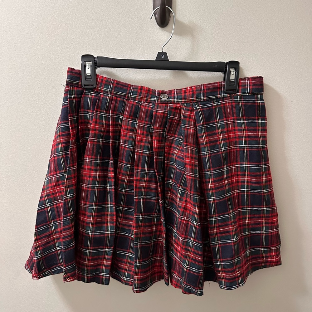 GRUNGE  VINTAGE Red Plaid Pleated Skirt